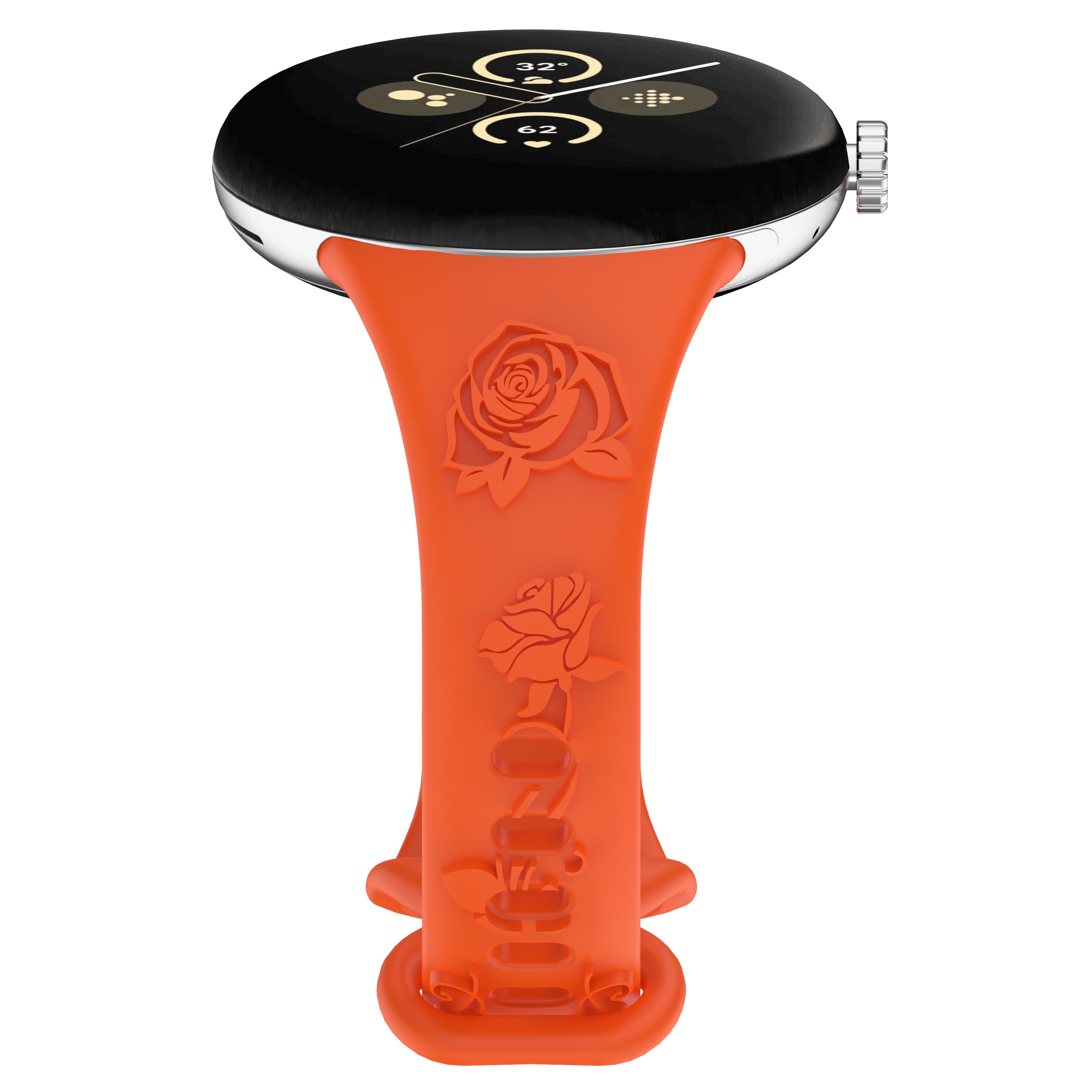For Google Pixel Watch / Pixel Watch 2 Carving Flower Pattern Watch Strap Replacement Silicone Band - Orange For Google Pixel Watch / Pixel Watch 2 Carving Flower Pattern Watch Strap Replacement Silicone Band - Orange